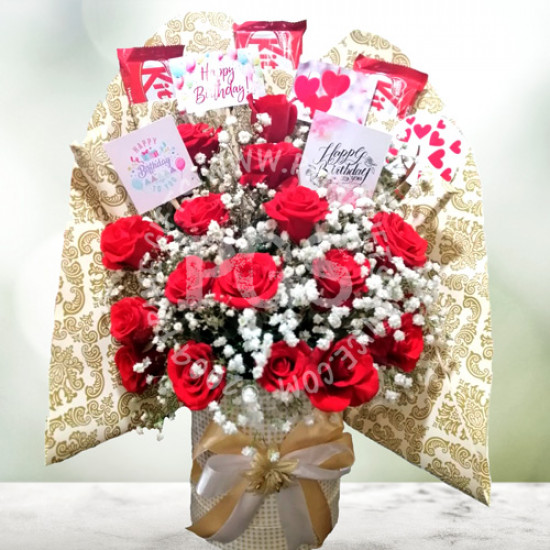 24 Red Roses and Kitkat Birthday Bouquet 24 Red Roses and Kitkat Birthday Bouquet