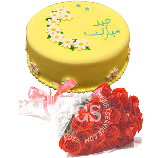Free Roses with Eid Cake Free Roses with Eid Cake