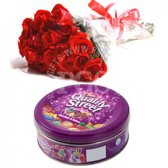 Quality Street Chocolates with Red Roses Quality Street Chocolates with Red Roses