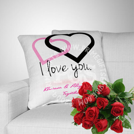 Free Red Roses with Personalised Cushion Free Red Roses with Personalised Cushion