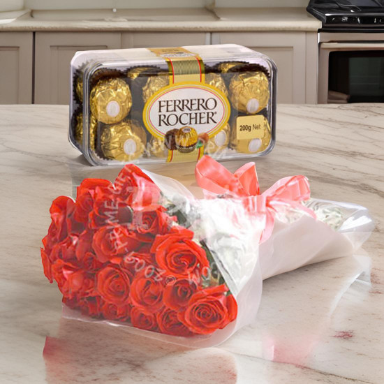 Ferrero Rocher Chocolates and 24 Red Roses Ferrero Rocher Chocolates and 24 Red Roses