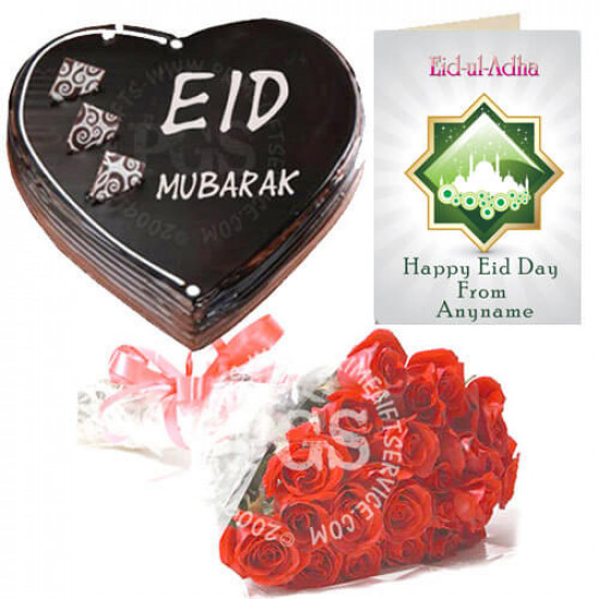 Eid Cake with Eid Card and Flowers Eid Cake with Eid Card and Flowers