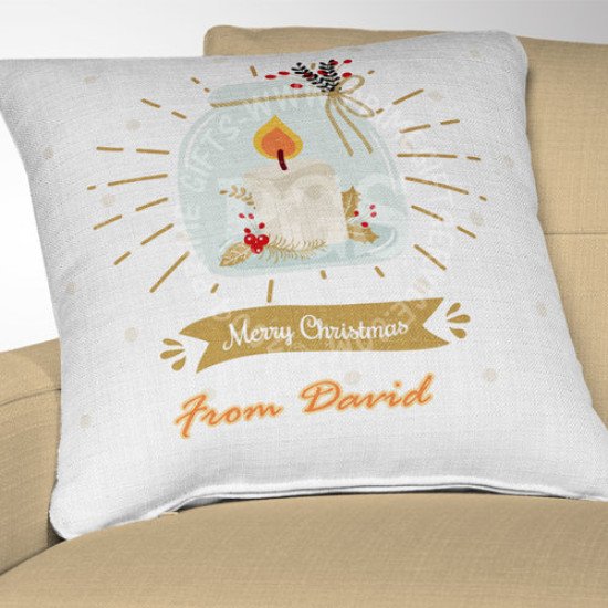 Candle in Jar Personalised Christmas Cushion