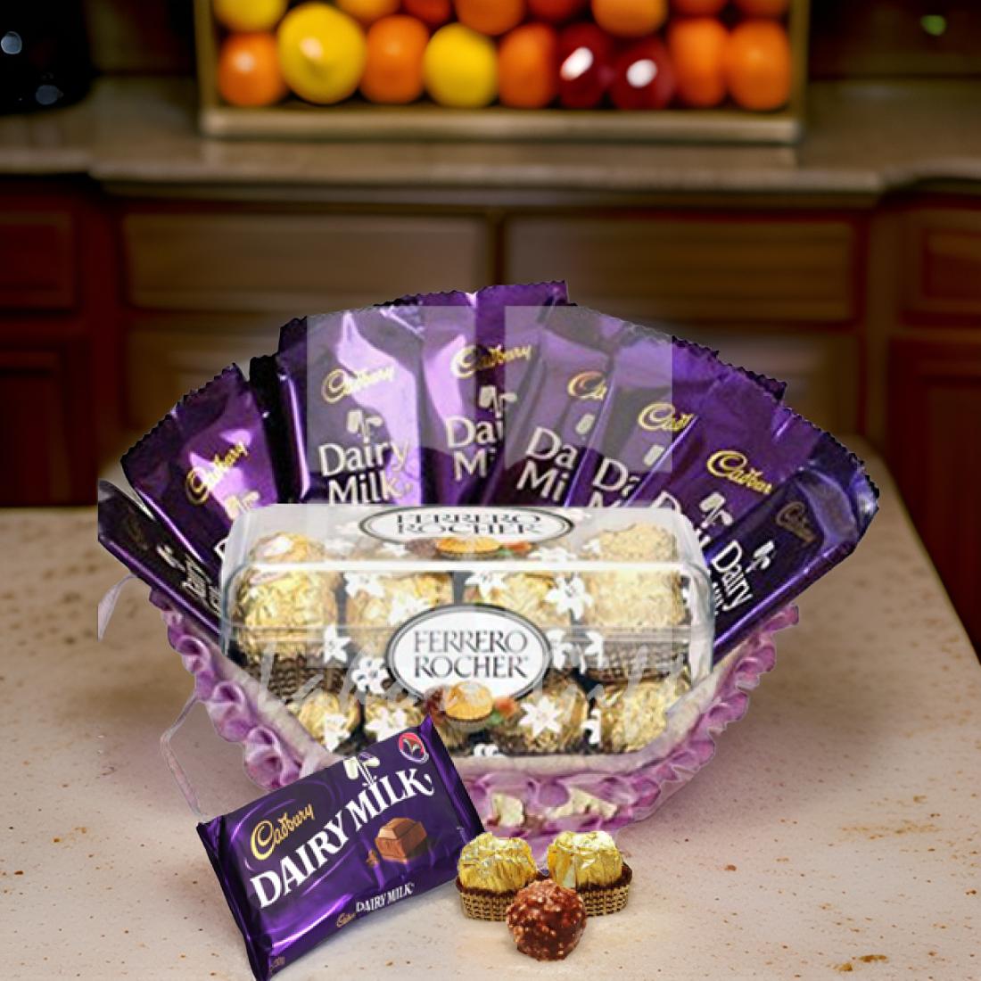 Dairy Milk and Ferrero Basket - gift hamper Pakistan