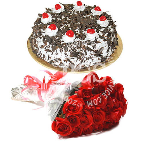 2Lbs Cake and 24 Red Roses - anniversary gift to Pakistan
