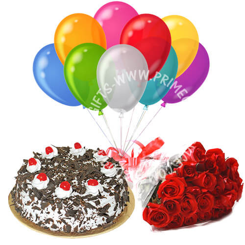 2Lbs Cake with Roses and Balloons - birthday gift delivery in Pakistan