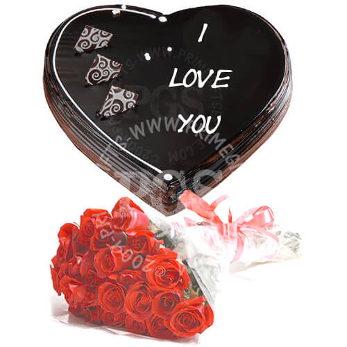 Heart Shape Cake with Red Roses - anniversary gift to Pakistan
