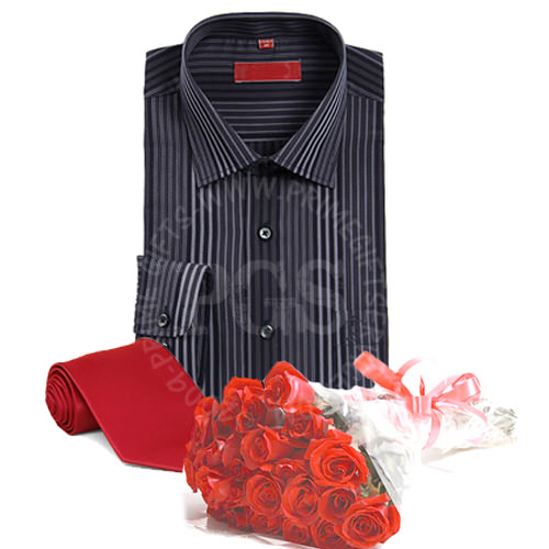 Shirt and Tie with Roses - anniversary gift to Pakistan